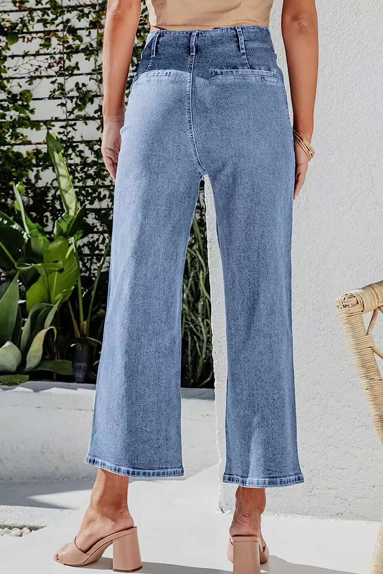 Single-breasted High Waist Cropped Jeans