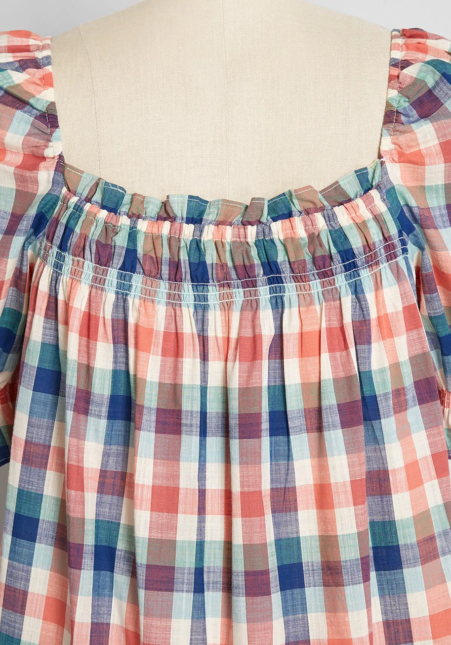 Smocked Babydoll Dress Summer Madras