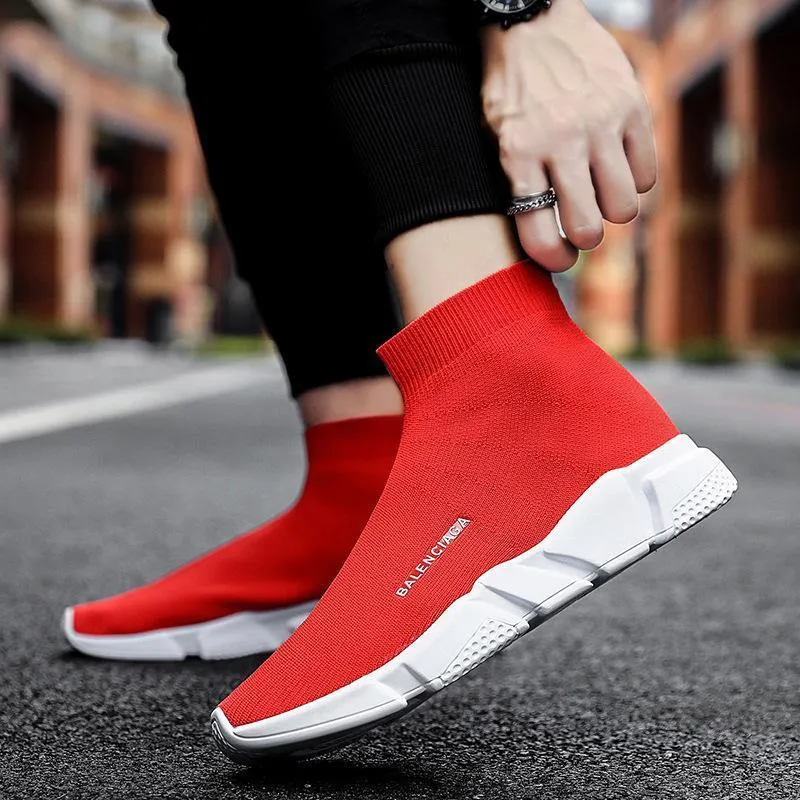 Socks Shoes Breathable Mesh Middle Top Outdoor Sports Men's Shoes