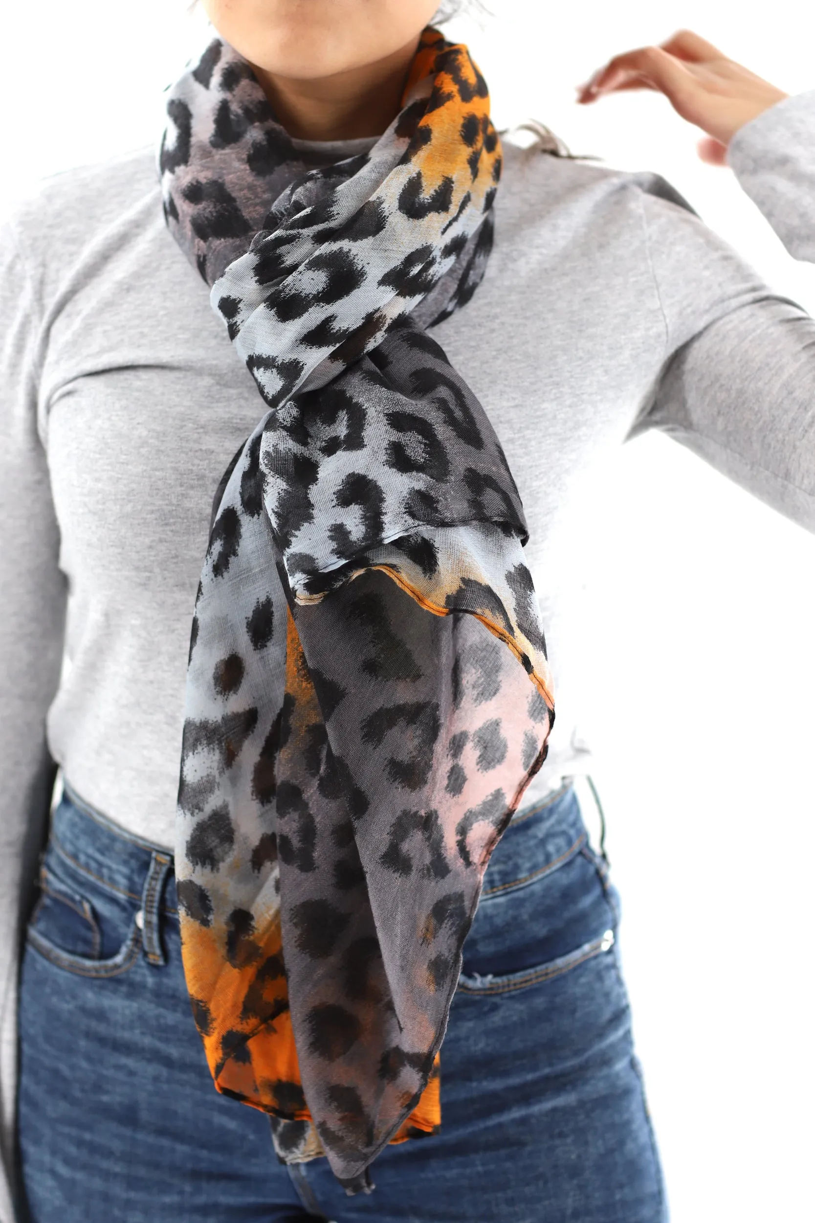 Soft Animal Print Scarf - Blue - Orange - Red - 100% Polyester