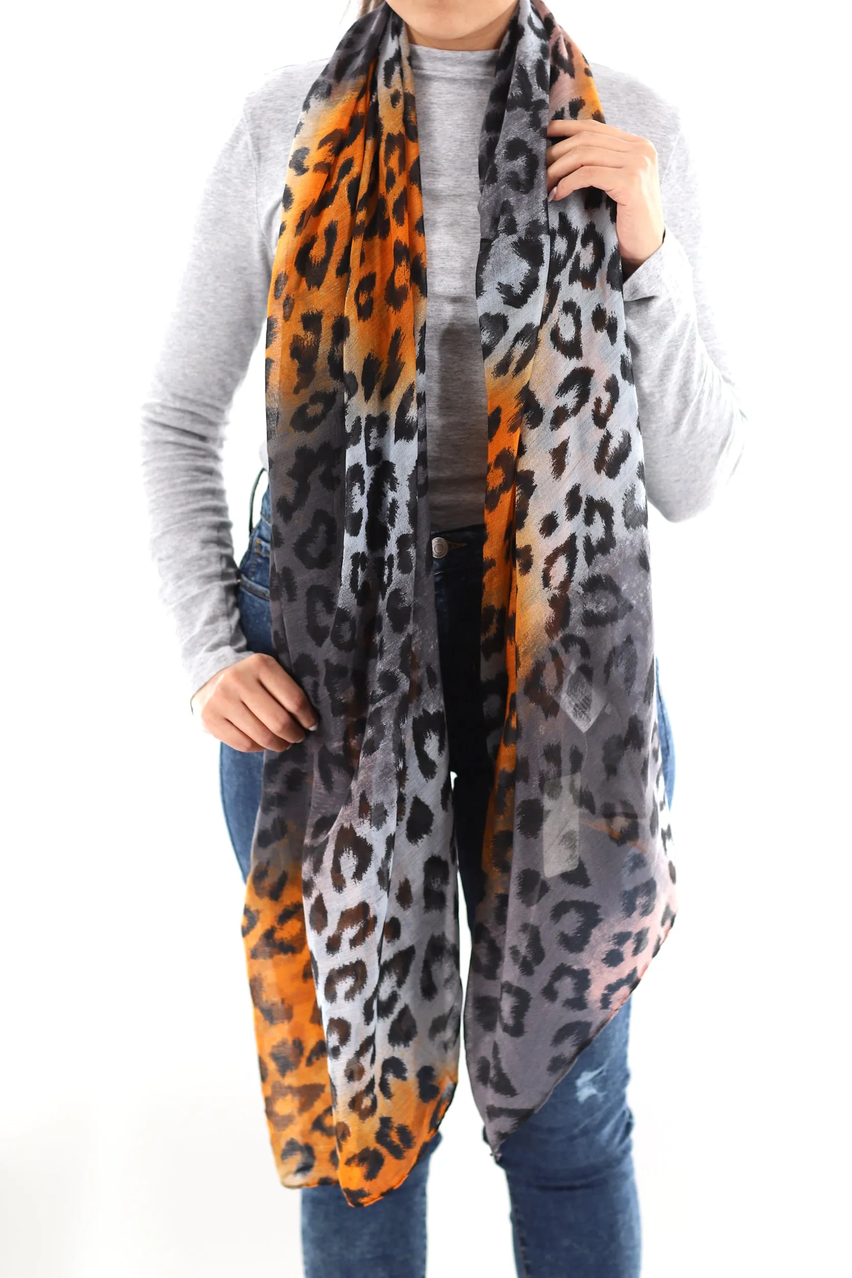 Soft Animal Print Scarf - Blue - Orange - Red - 100% Polyester