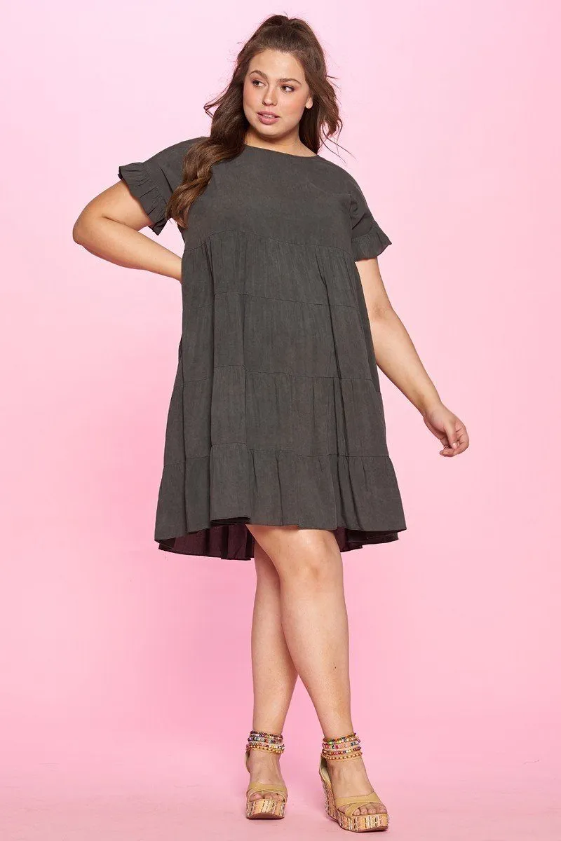 Solid Washed Woven Babydoll Dress