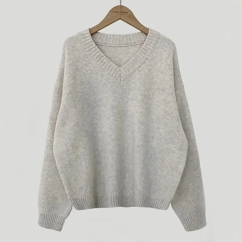 South Korea Basic Style V-neck Pullover Sweater Thermal Knitting