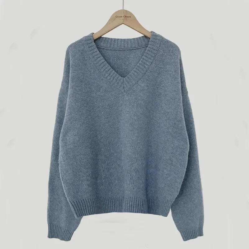 South Korea Basic Style V-neck Pullover Sweater Thermal Knitting