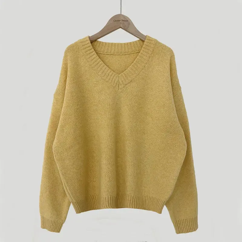 South Korea Basic Style V-neck Pullover Sweater Thermal Knitting