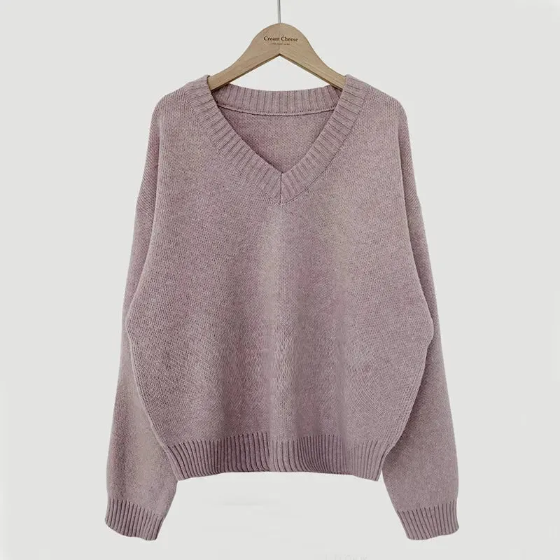 South Korea Basic Style V-neck Pullover Sweater Thermal Knitting