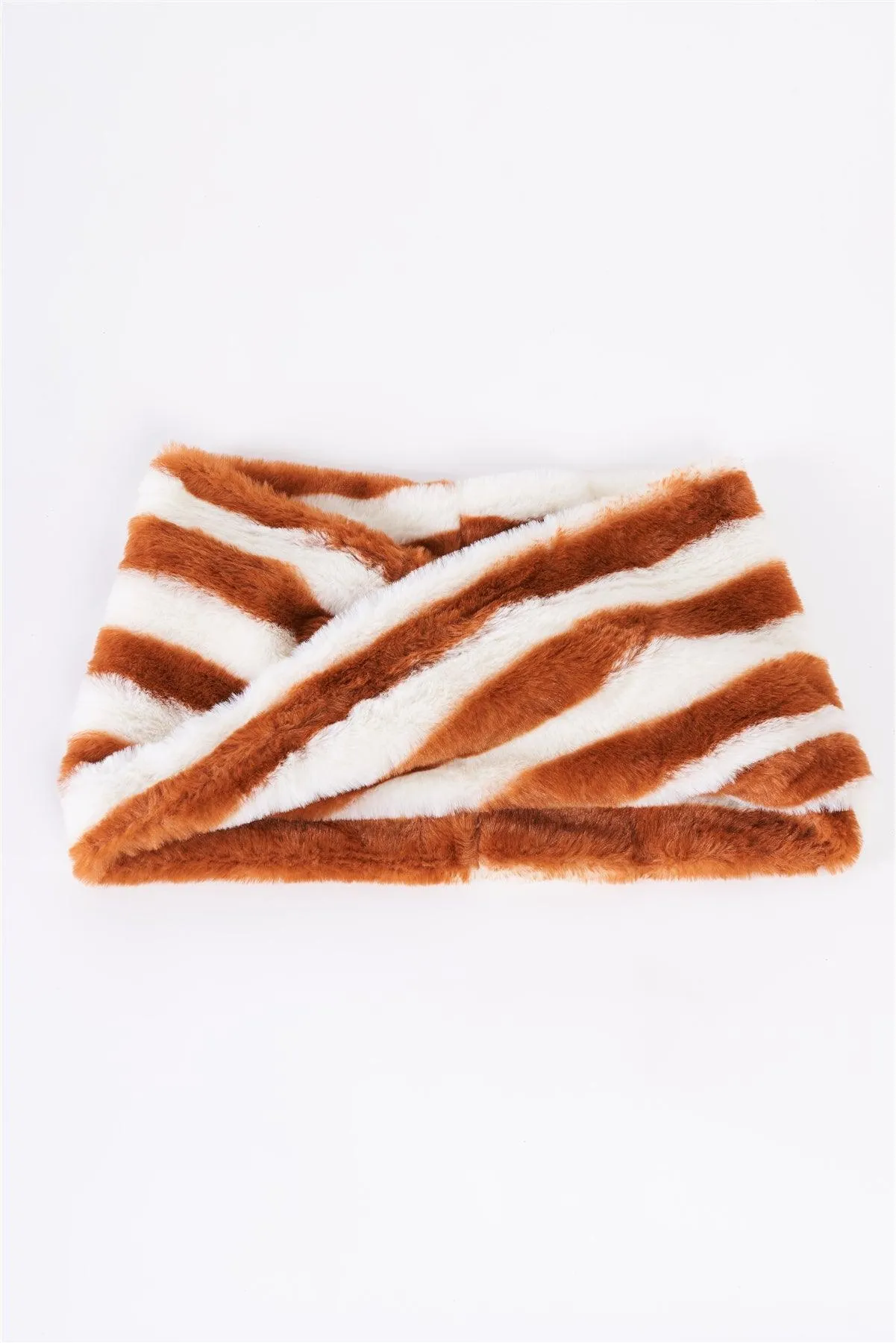 Striped Fuzzy Faux Fur Twisted Infinity Scarf /3 Pieces