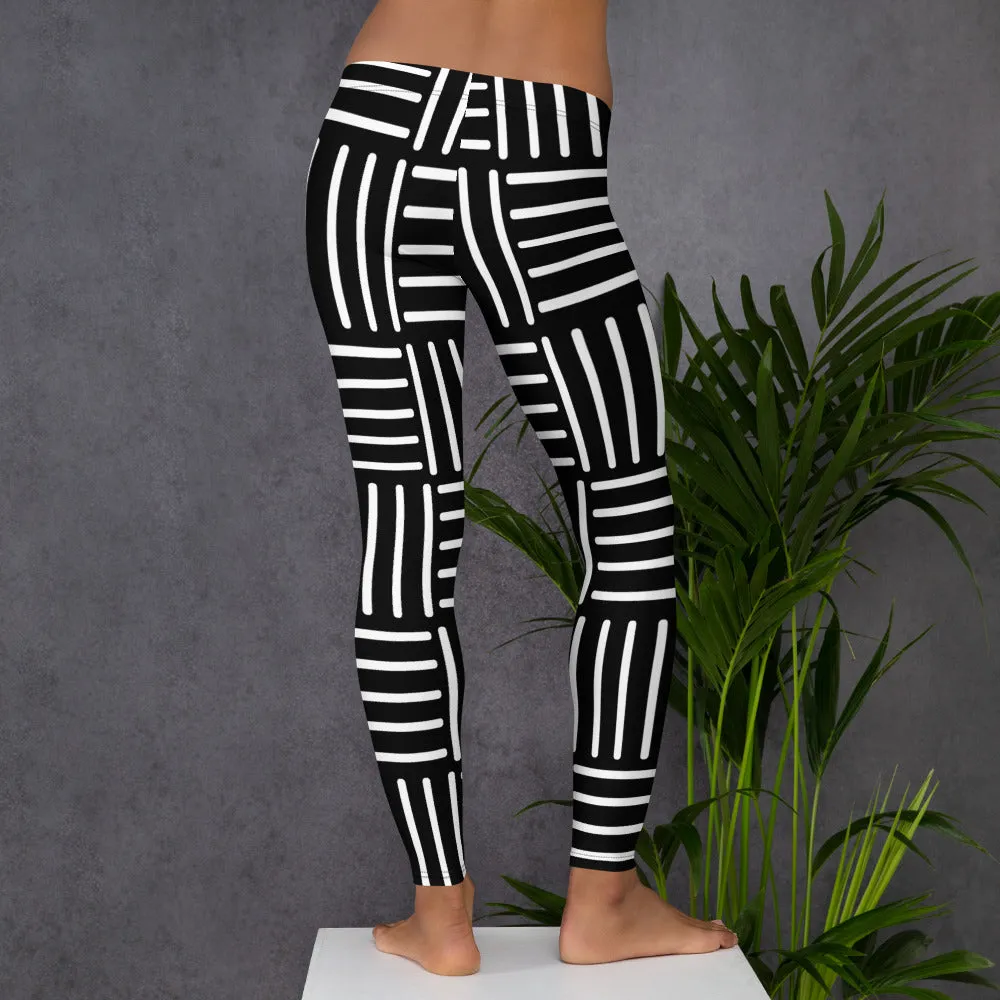 Taija White Black Leggings, Basket Weave Pattern Leggings, Black White Leggings for Women, Geometric Yoga Leggings, Leggings for Women