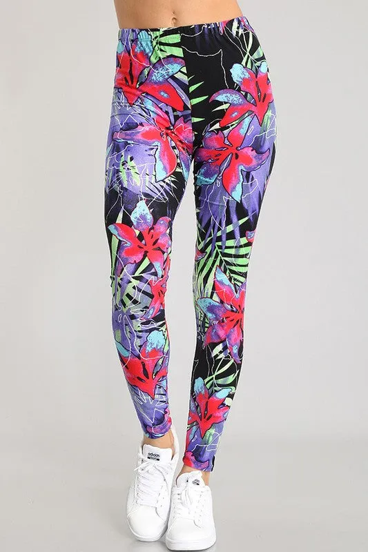 Tropical Flower Print Leggings