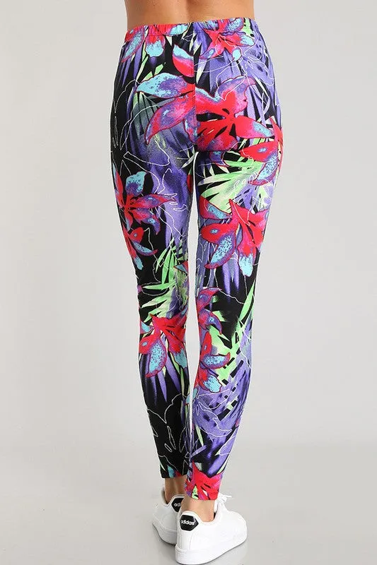 Tropical Flower Print Leggings