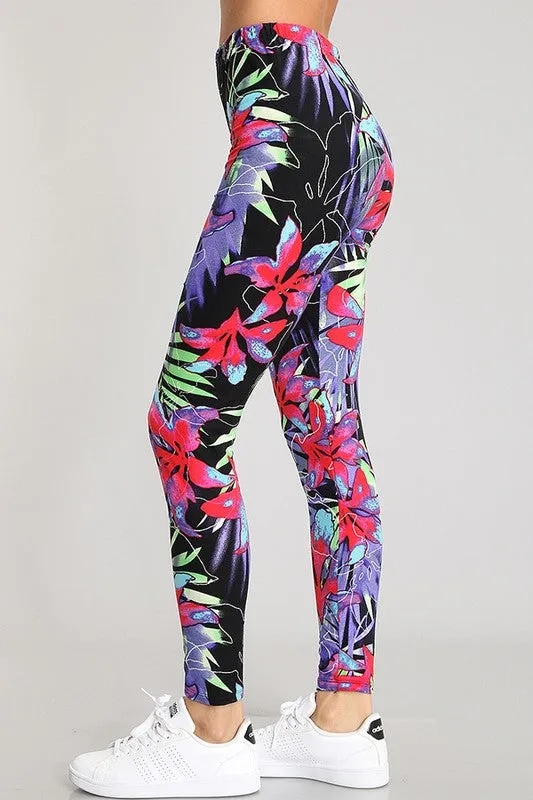 Tropical Flower Print Leggings