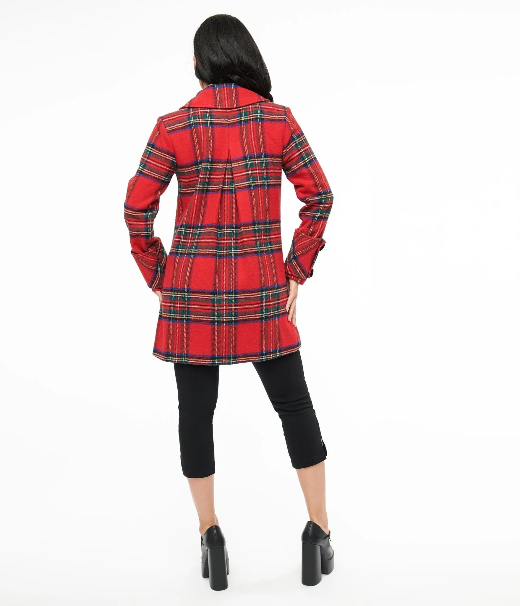 Unique Vintage 1960s Red Plaid Peacoat