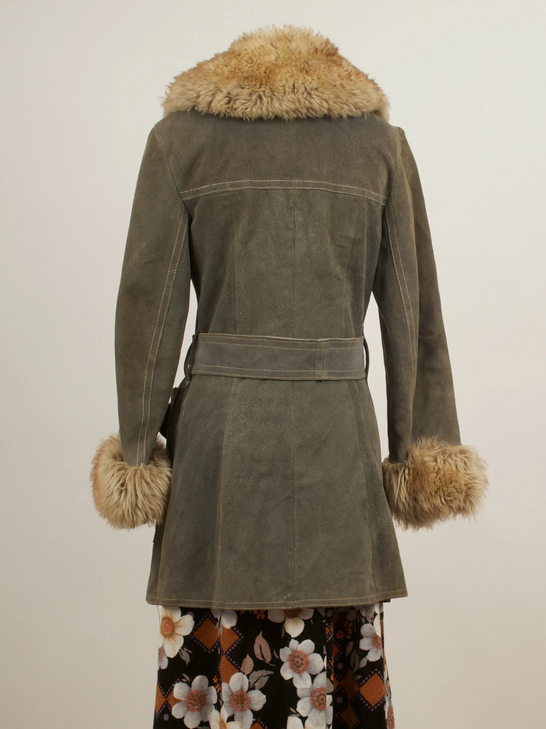 Vanity Fur Company Limited  leather coat with fur collar & sleeves