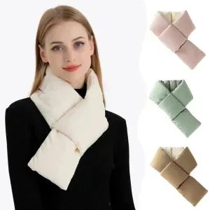 Warm Cross-design Pocket Scarf For Women Winter Outdoor Sports Skiing Cold-proof Down Cotton Plus Velvet Short Scarf