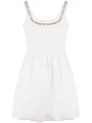 White Taffeta Diamante Mini Dress