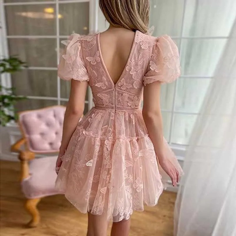 Women Mini Tulle Prom Dress Flower Embroidery Dress Short Formal Homecoming Dresses