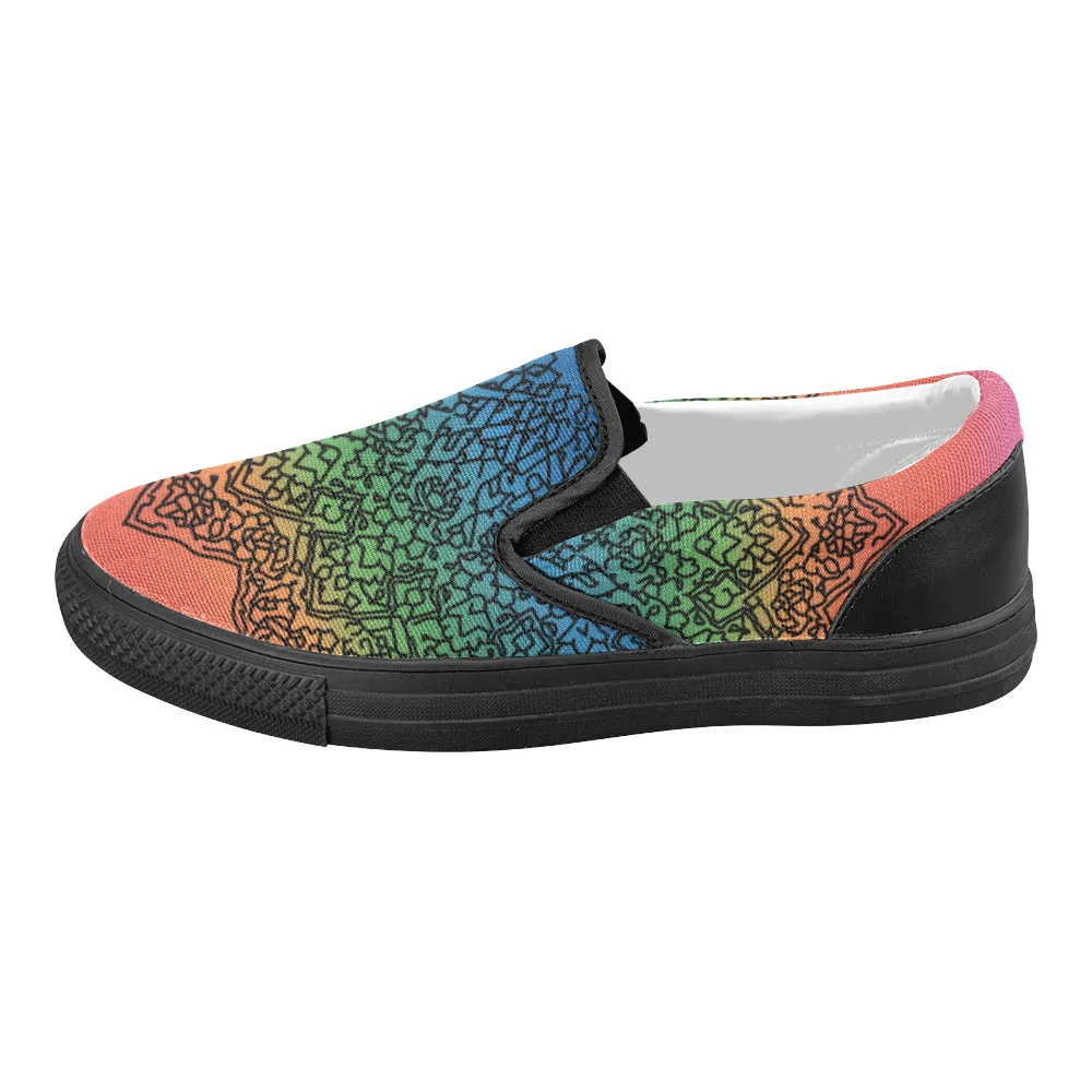 Women's Doodled Mandala Print Canvas Slip-on Shoes