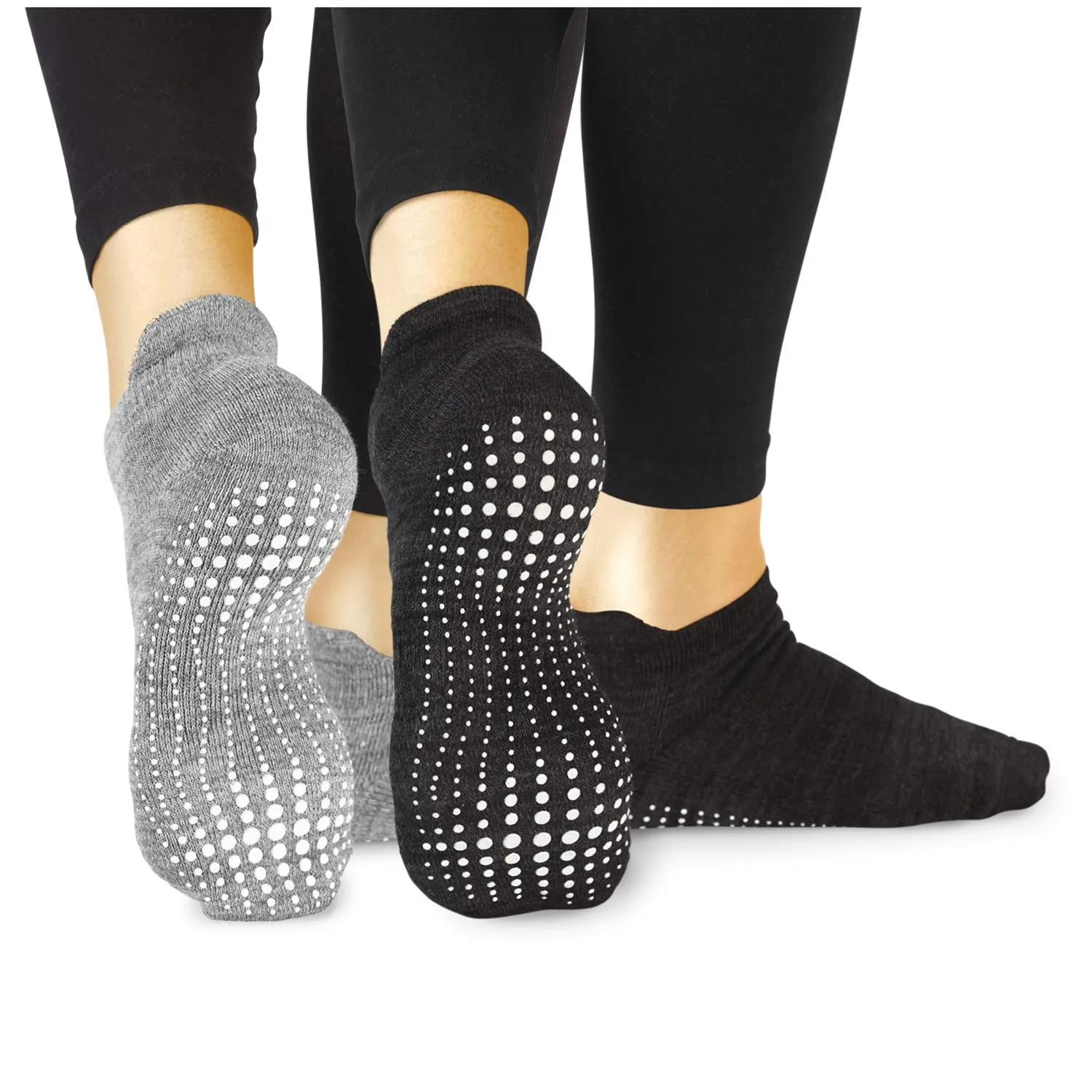 Women's Grey Non-Slip Grip Socks for Yoga Pilates Bar, Medium