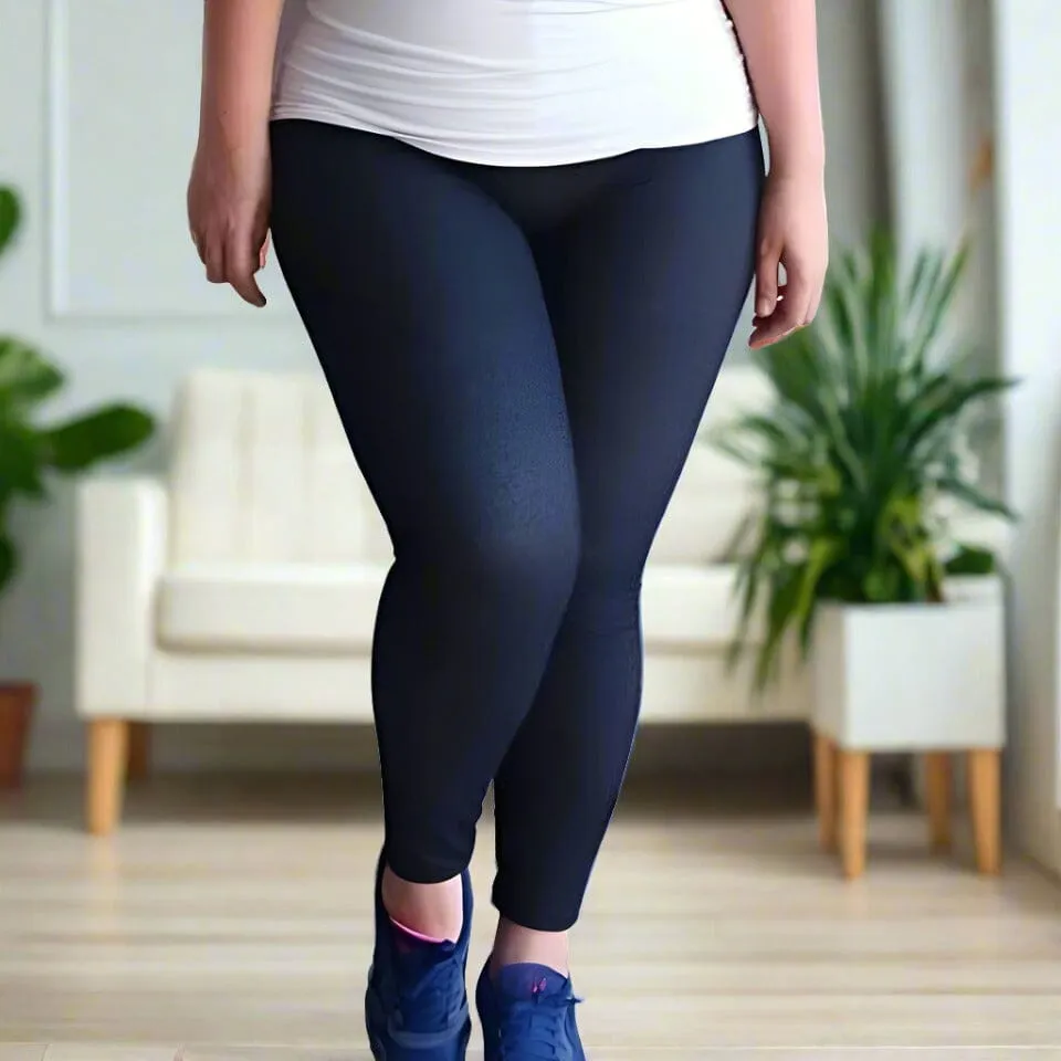 Womens Navy Blue Leggings, Soft Yoga Pants, Sizes OS/TC/TC2, Yoga Waist, Exclusive Leggings