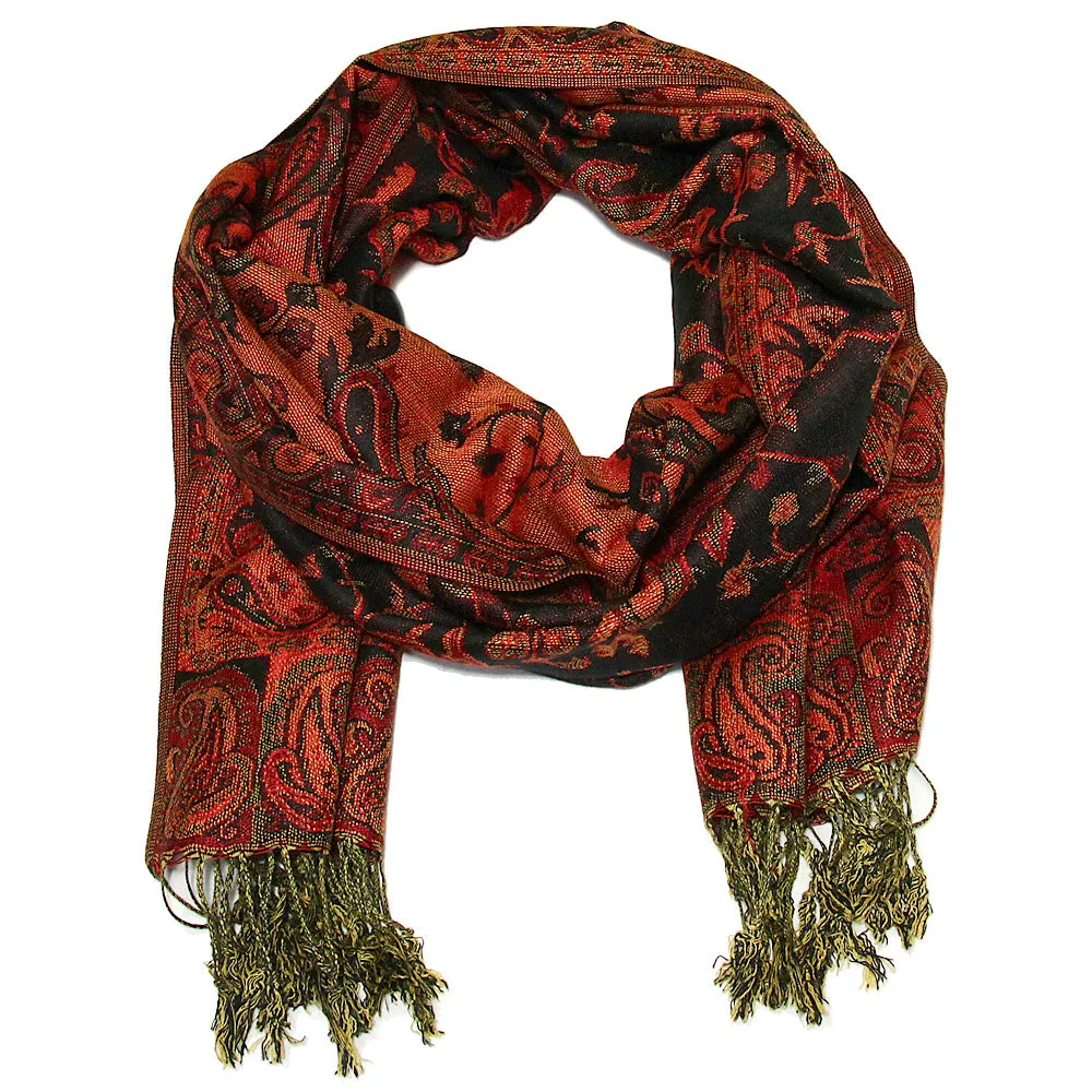 Women's Paisley Pashmina Scarf - Black Rust