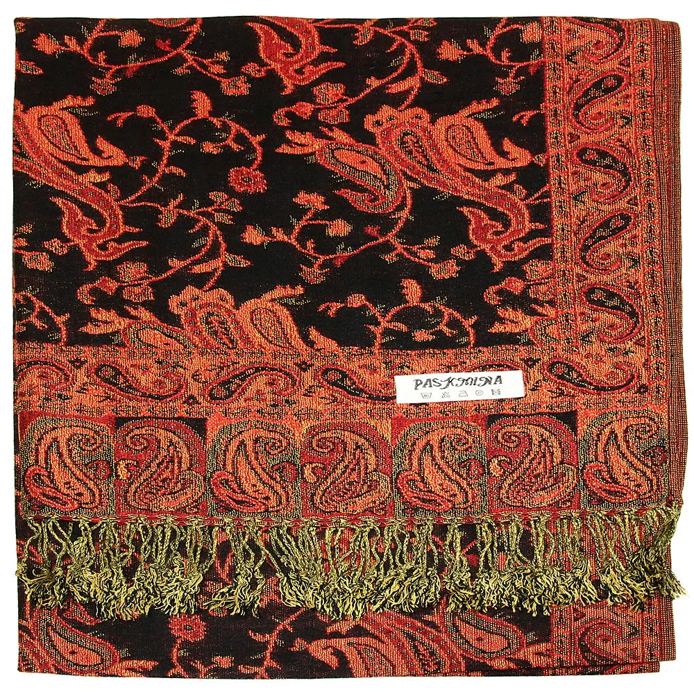 Women's Paisley Pashmina Scarf - Black Rust