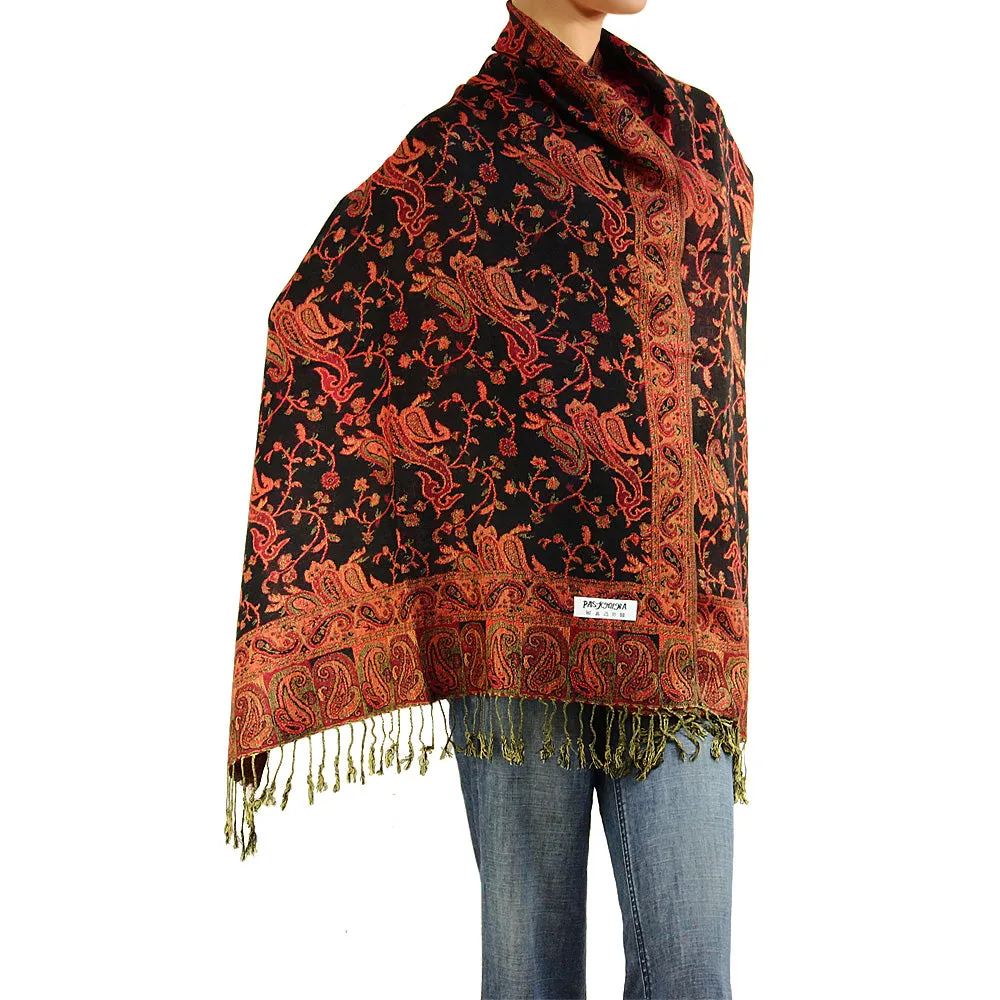 Women's Paisley Pashmina Scarf - Black Rust